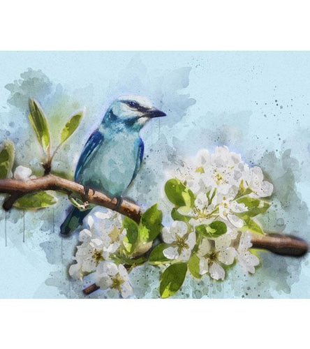 Blue Bird on Tree Branch Paint with Diamonds - Art Providore