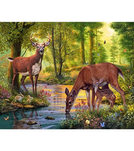 Deer by a Woodland Stream Paint with Diamonds - Art Providore