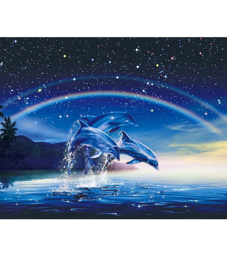 Dolphins with Rainbow Paint with Diamonds - Art Providore