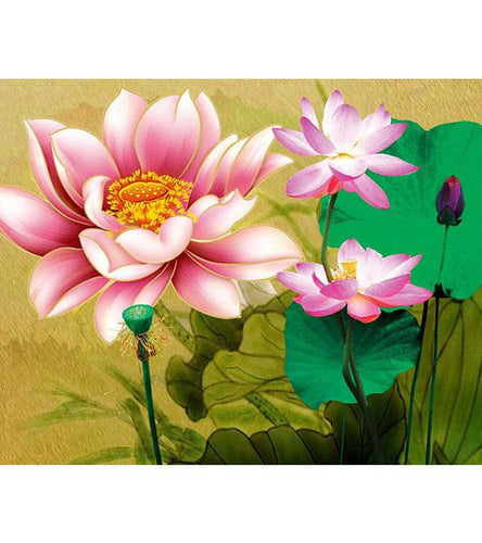 Pink Lotus Flowers Paint with Diamonds - Art Providore