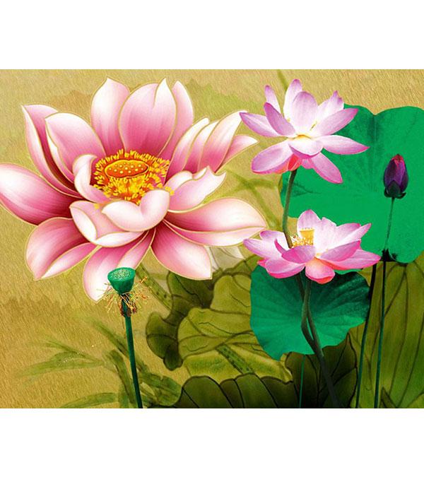 Pink Lotus Flowers Paint with Diamonds - Art Providore