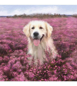 Retriever in Pink Flower Field Paint with Diamonds - Art Providore