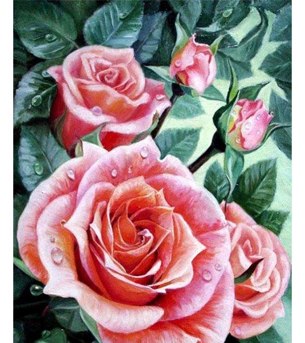 Roses with Dew Drops Paint with Diamonds - Art Providore