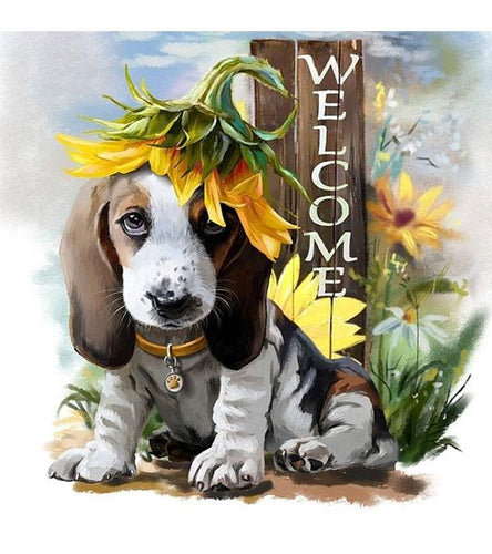Sunflower Beagle Dog Paint with Diamonds - Art Providore