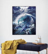 Load image into Gallery viewer, Surfing Dolphins Paint with Diamonds - Art Providore