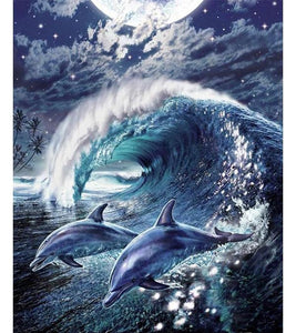 Surfing Dolphins Paint with Diamonds - Art Providore
