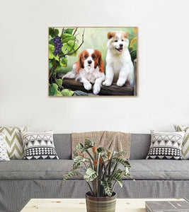 Two Dogs in Garden Paint with Diamonds - Art Providore