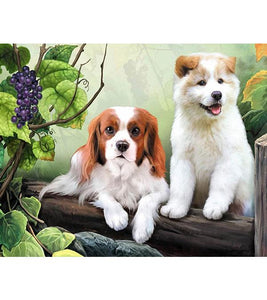 Two Dogs in Garden Paint with Diamonds - Art Providore