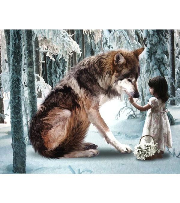 Wolf and Little Girl Paint with Diamonds - Art Providore