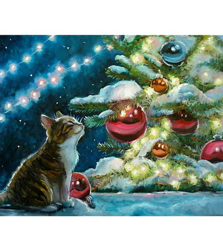 Cat by the Christmas Tree Paint by Numbers - Art Providore