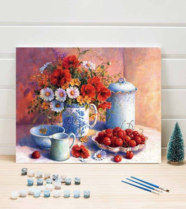 Cherries and Flowers Paint by Numbers - Art Providore