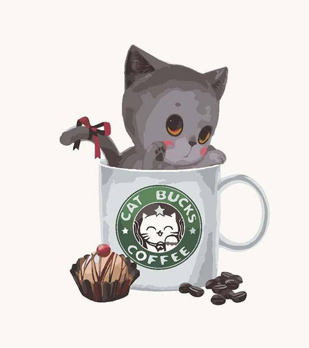 Cute Cat in Coffee Mug Paint by Numbers - Art Providore