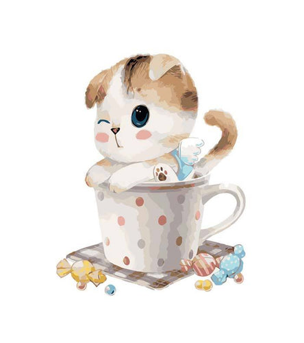 Cute Cat in the Cup Paint by Numbers - Art Providore