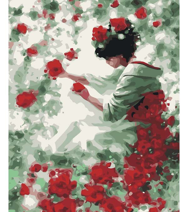 Girl Picking Up Flowers Paint by Numbers - Art Providore