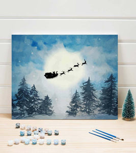 Santa Claus Flying Reindeer Paint by Numbers - Art Providore
