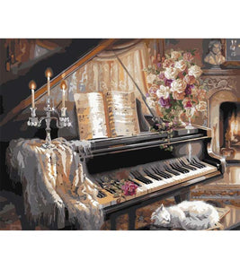 Sleeping cat by the Piano Paint by Numbers - Art Providore