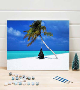 Tropical Beach with Palm Tree Paint by Numbers - Art Providore
