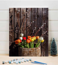 Load image into Gallery viewer, Tulip Flowers in Wood Basket Paint by Numbers - Art Providore