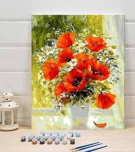 Vase of Red and White Flowers Paint by Numbers - Art Providore
