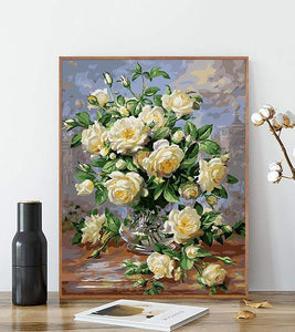 White Camelia Flowers Paint by Numbers - Art Providore