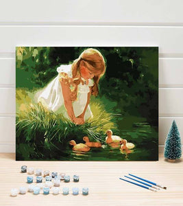 Young Girl and Ducklings Paint by Numbers - Art Providore