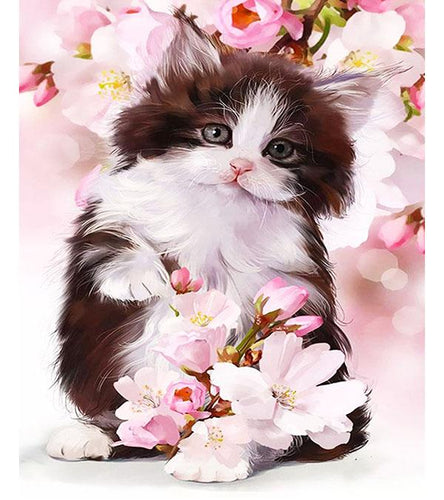 Cat with Sakura Flowers Paint with Diamonds - Art Providore