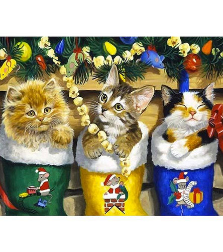 Cats in Christmas Socks Paint with Diamonds - Art Providore