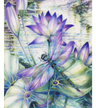 Load image into Gallery viewer, Dragonfly on Lotus Flowers Paint with Diamonds - Art Providore