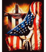 Load image into Gallery viewer, The Cross Behind American Flag Paint with Diamonds - Art Providore