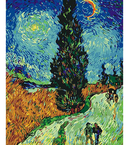 Road with Cypress and Star Paint by Numbers - Vincent van Gogh - Art Providore
