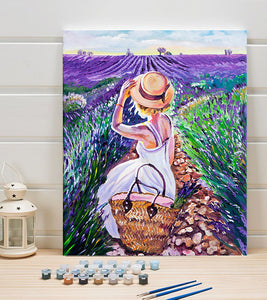 Woman in Lavender Field Paint by Numbers